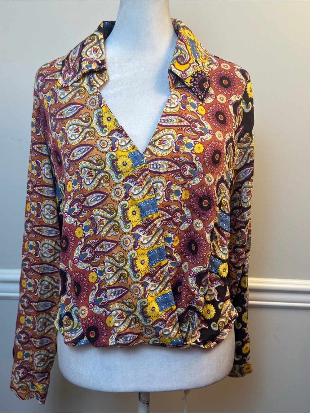 Christian Siriano Multicolor Paisley Floral Wrap Top M